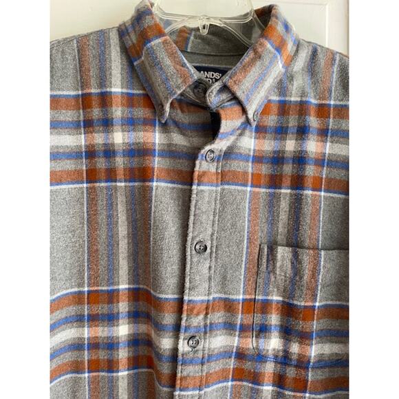 Lands' End Size Large Men's 100% Cotton‎ Gray Plaid Flannel Shirt Long Sleeve - Picture 2 of 5